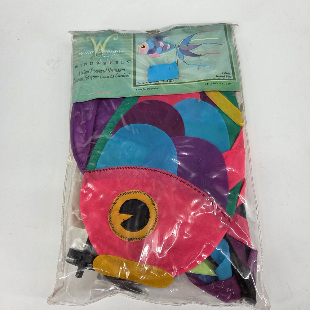 Wind Designs WindWheels Damsel Fish Garden Wind Spinner 14x30 Colorful 32019 NEW